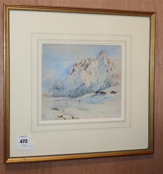 Herbert Moxon Cook (1844-1920), watercolour, Alpine landscape, signed, 23 x 26cm